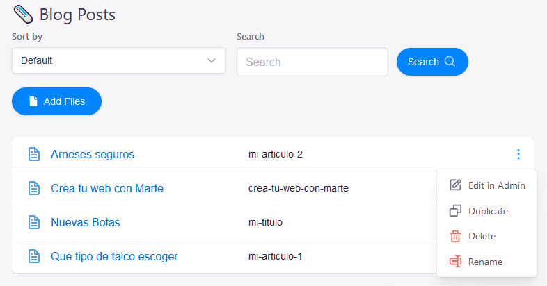 Shows the article options menu.