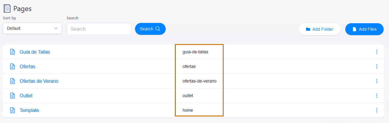 List of pages in a folder