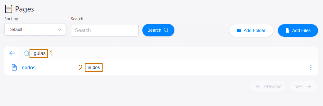List of pages in a folder
