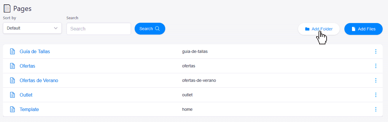 Add Folder button in the management page