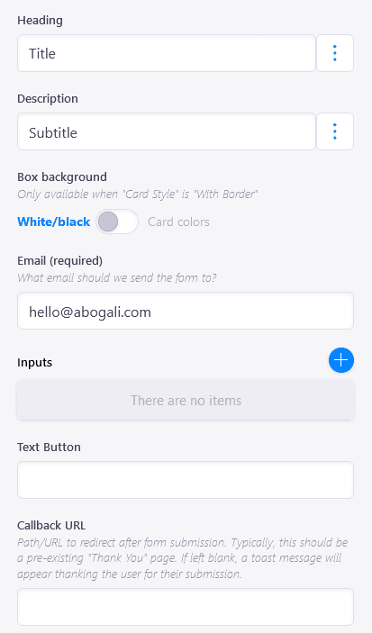 General form options