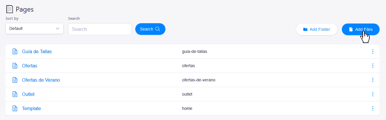 Shows the Page Management screen