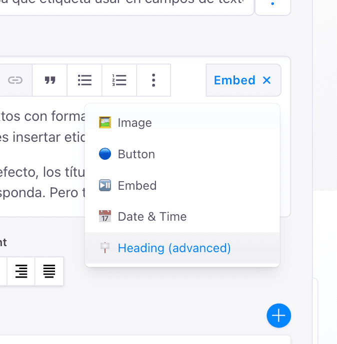 Screenshot of adding the Heading (advanced) element