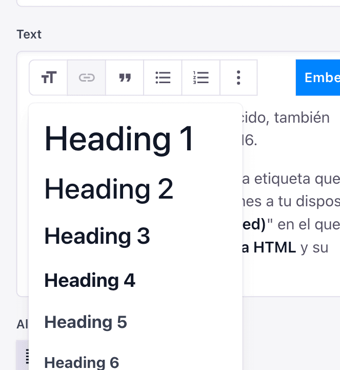 Screenshot of RTE with heading selector