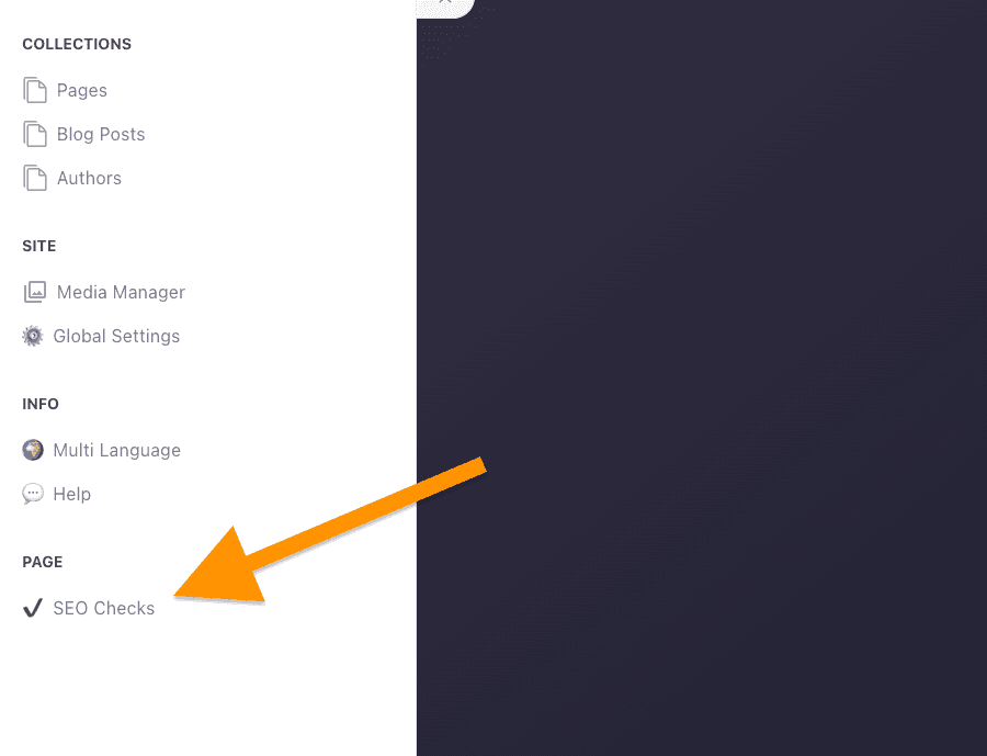 Arrow pointing to the SEO Checker